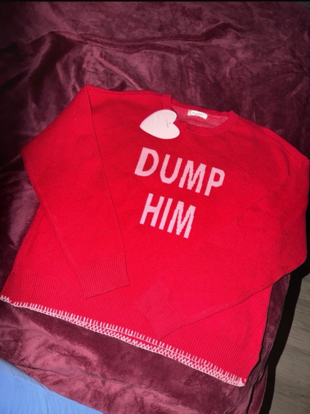 Red Graphic Crewneck Sweater - 'Dump Him' Casual Knit